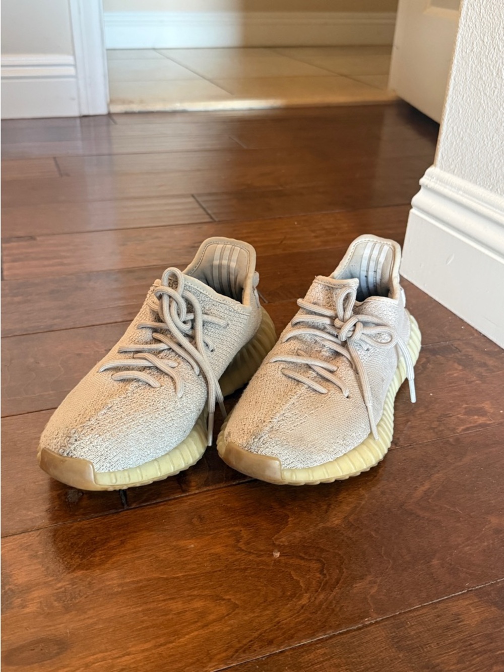 Yeezy 350 Boost Neutral Beige Knit Sneakers with Yellow Sole